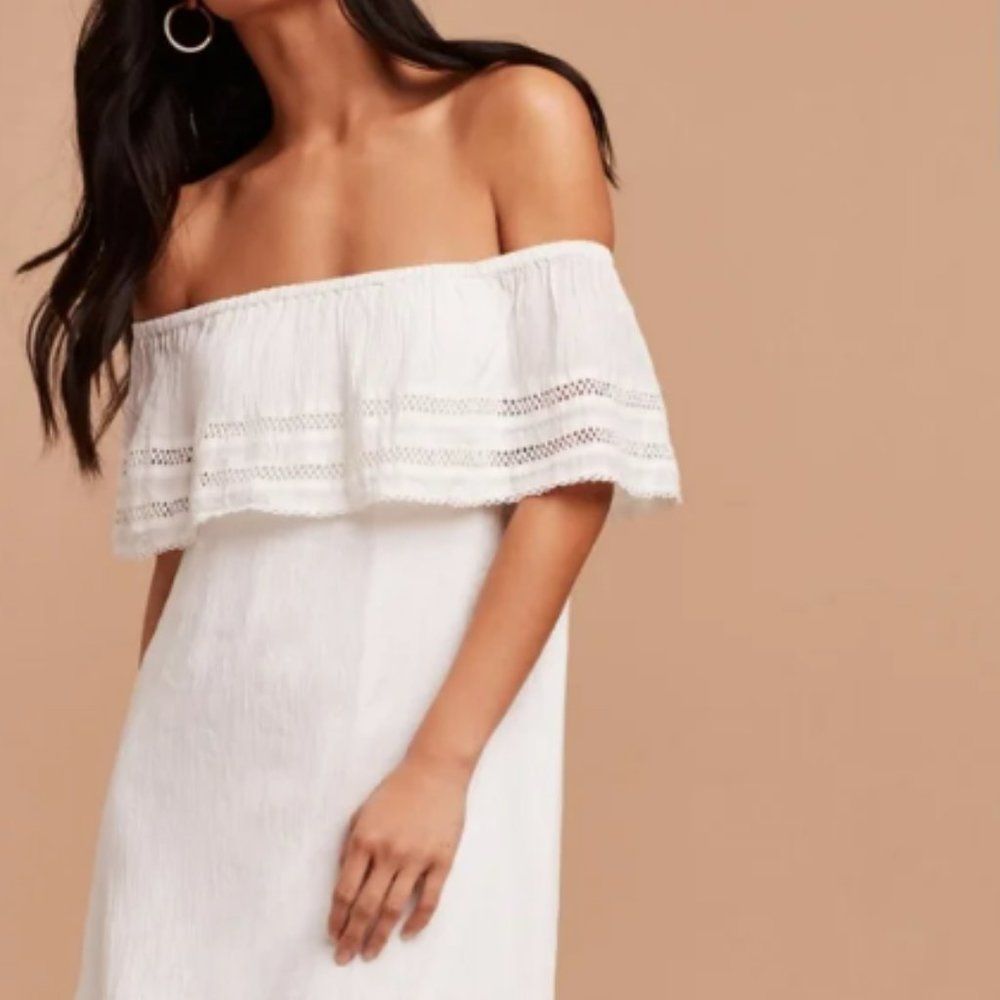 Aritizia Wilfred White Ruffle Off Shoulder Mini Dress - Medium